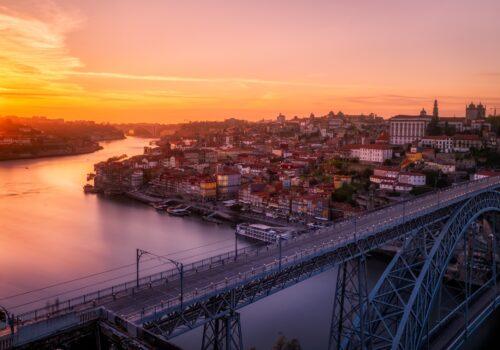 View of Porto city in the sunset