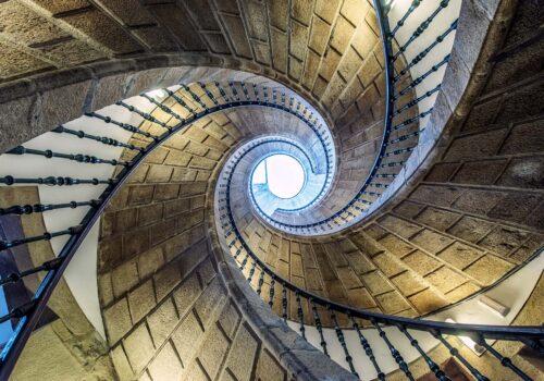 low-angle-view-of-spiral-staircase