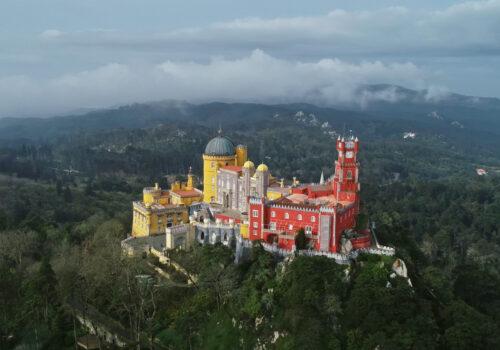Aerial view of the Pena Palace in Sintra