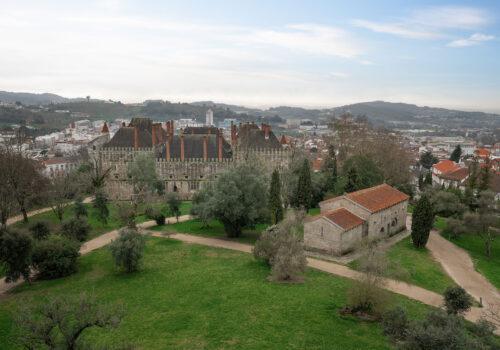 Aerial view of Sacred Hill with Palace of the Dukes of Braganza and Castle Church